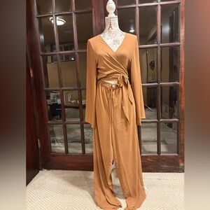 Chic Tan Wrap Swim Suit Cover Up Set